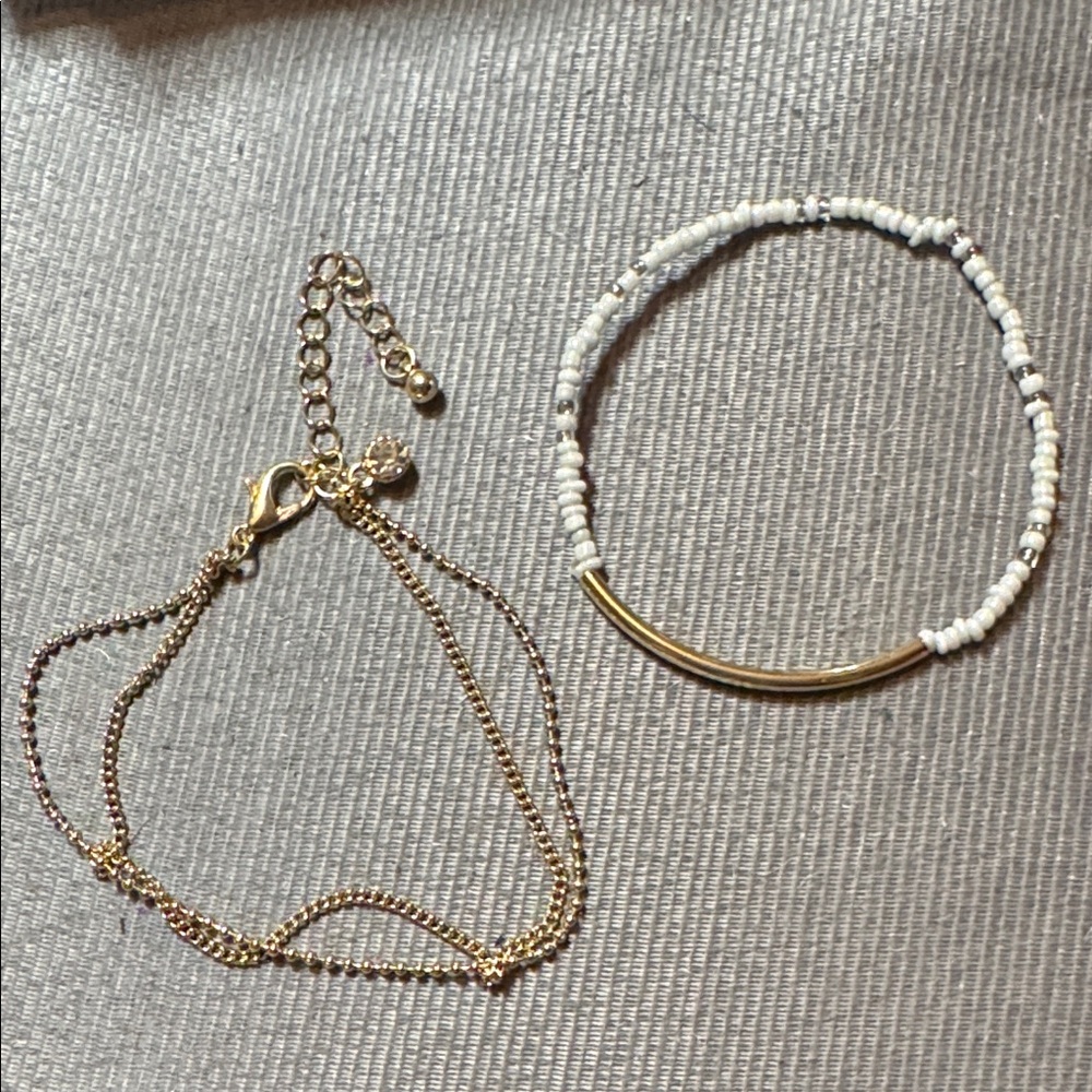 Gold Chain and White Beaded Bracelet Duo